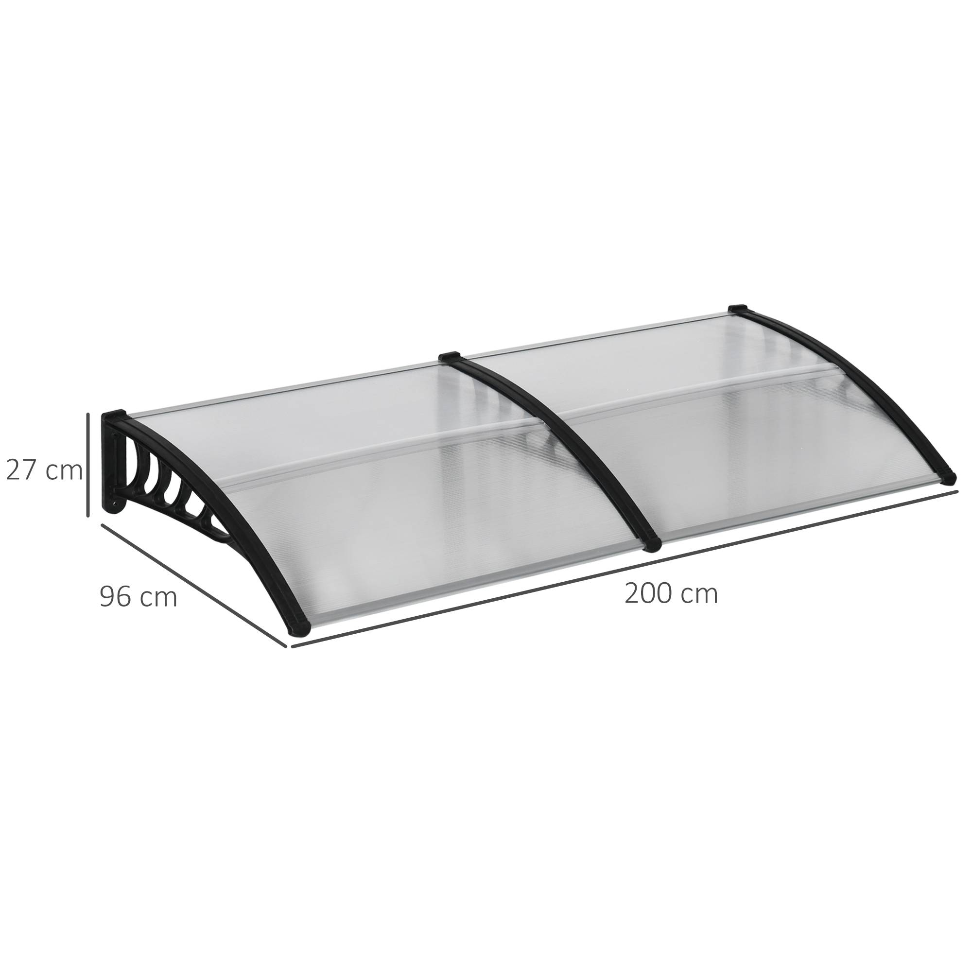 Auvent de porte polycarbonate pour entrée protection pluie et UV 200x96cm Noir - ComfortXL Outdoor Living - Image 5