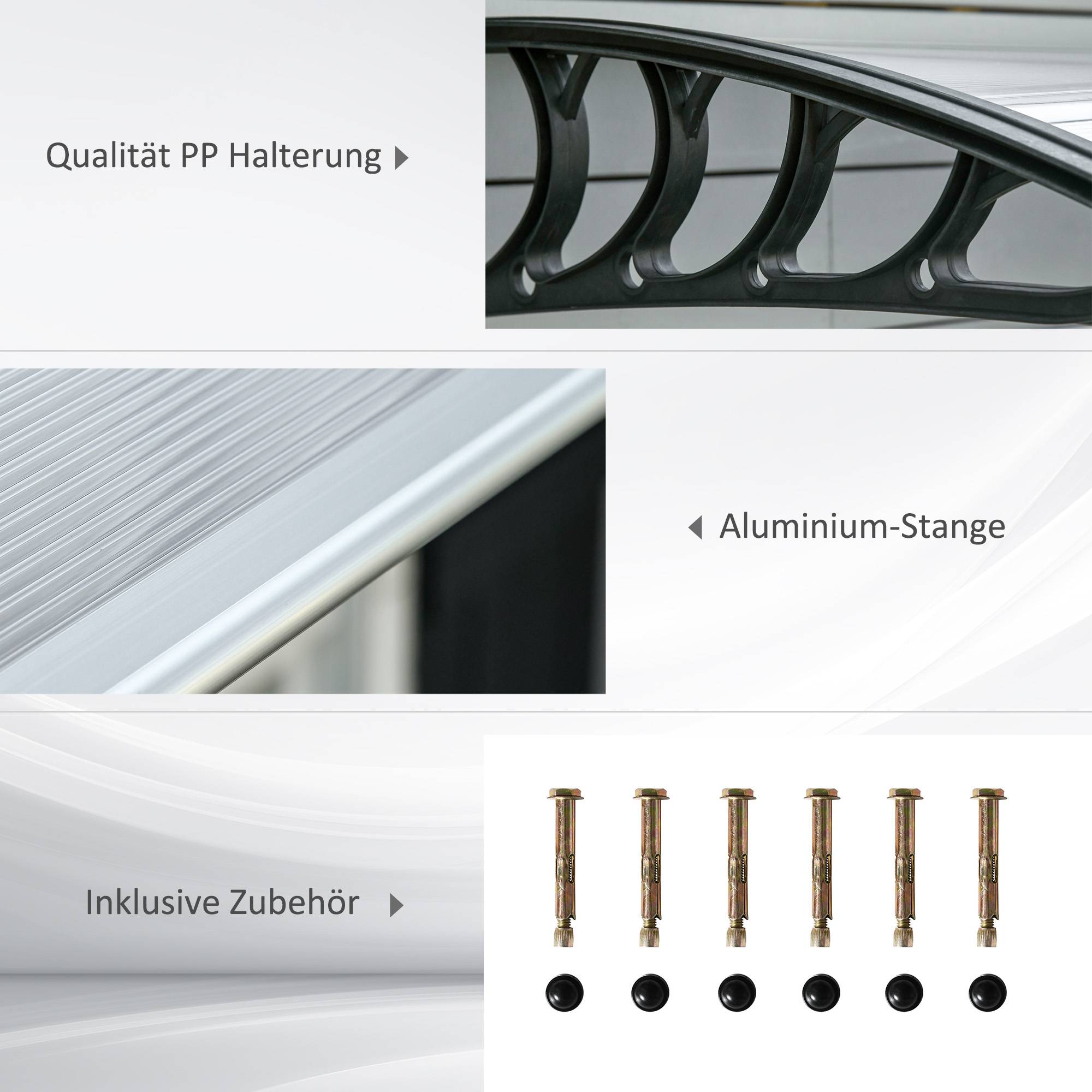 Auvent de porte polycarbonate pour entrée protection pluie et UV 200x96cm Noir - ComfortXL Outdoor Living - Image 7