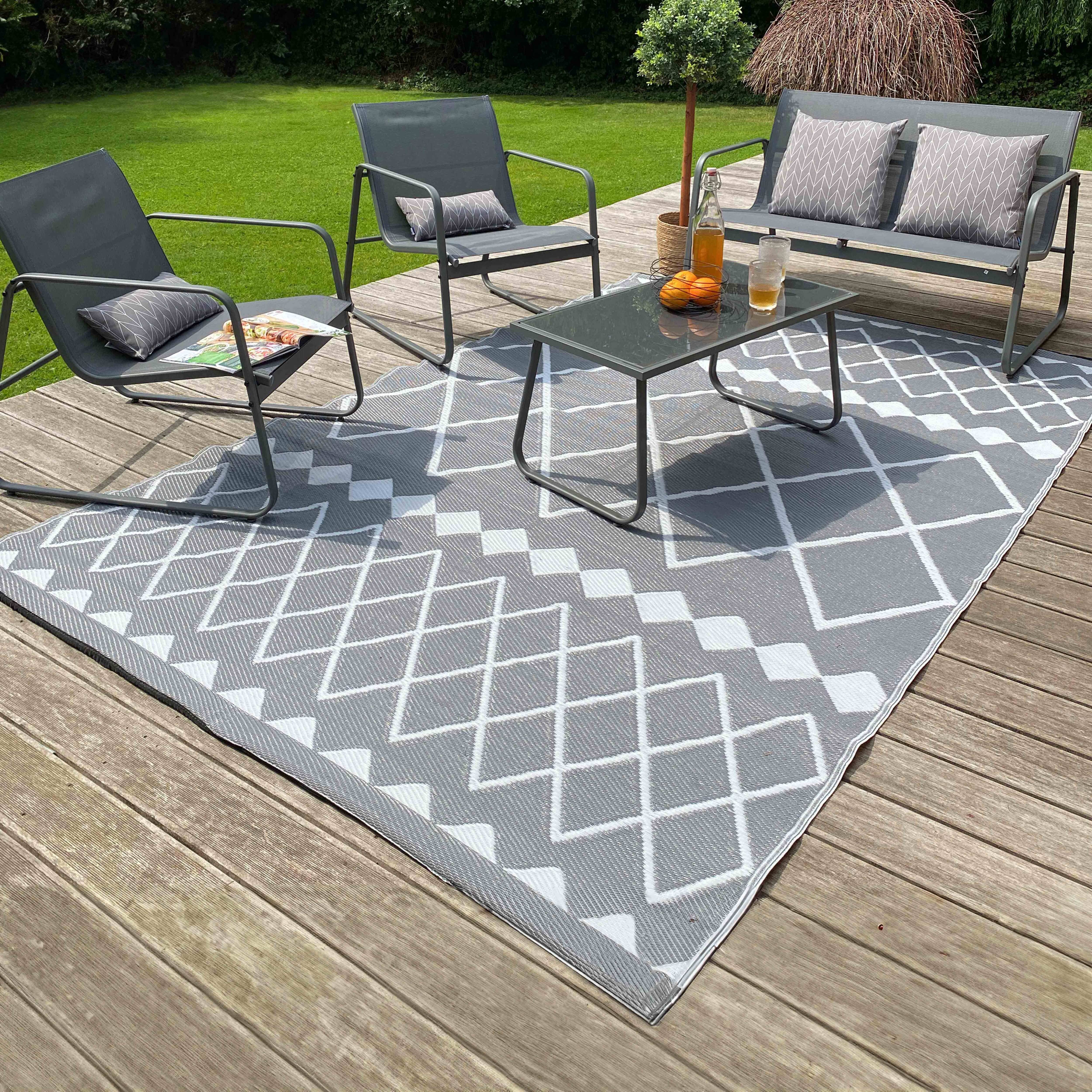 Oviala - Tapis d'extérieur en polypropylène recyclé gris 230 x 160 cm - Oviala - Imagen 2