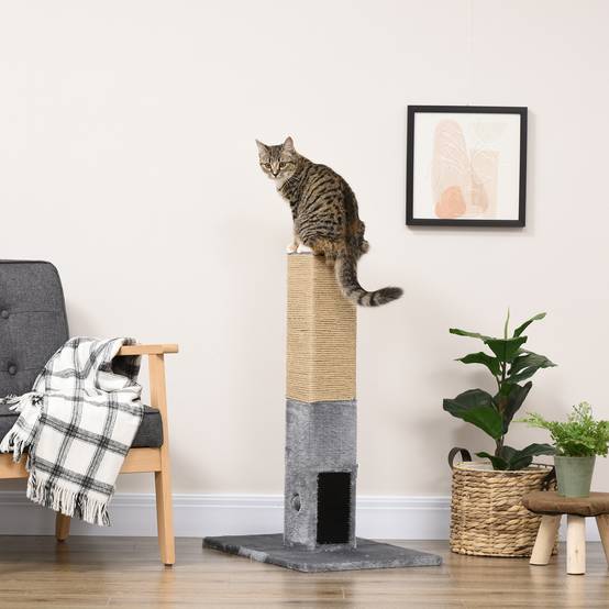 Poteau à gratter chat jute peluche balles jouet brosses toilettage 59x79cm gris - ComfortXL Outdoor Living - Image 9