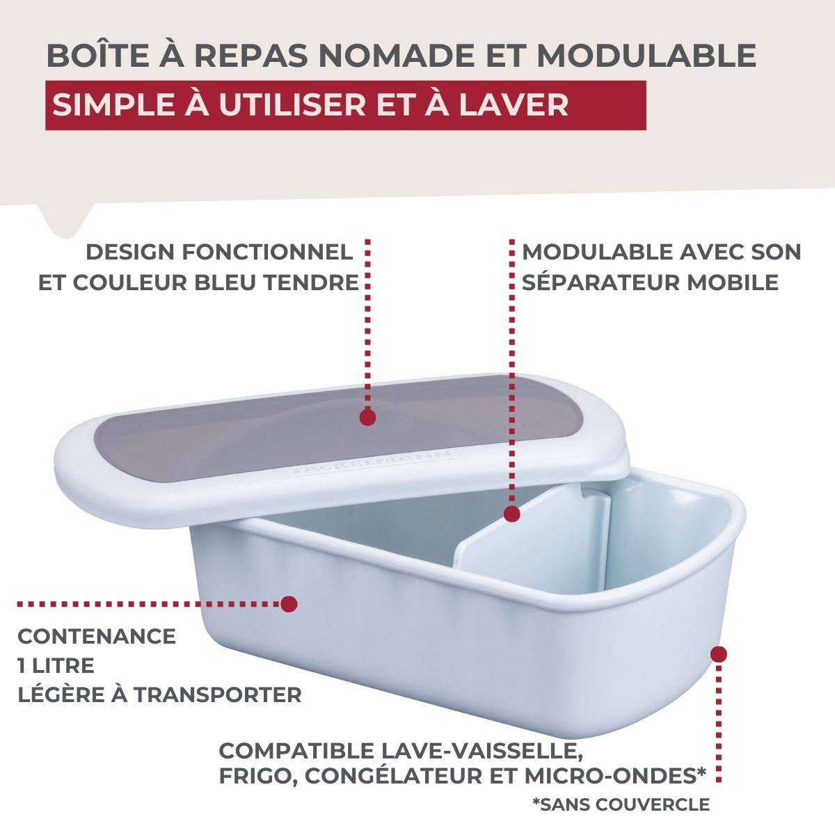 Lunchbox Bleue à compartiment réglable 1 litre sans BPA Fackelmann Storage - Image 7