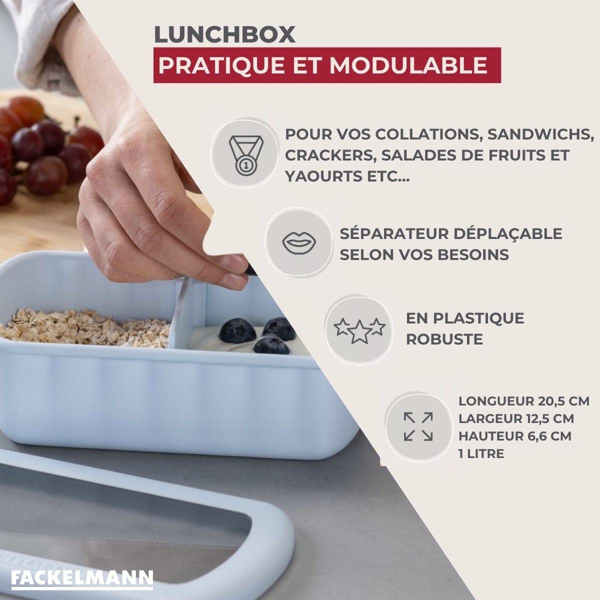 Lunchbox Bleue à compartiment réglable 1 litre sans BPA Fackelmann Storage - Image 3