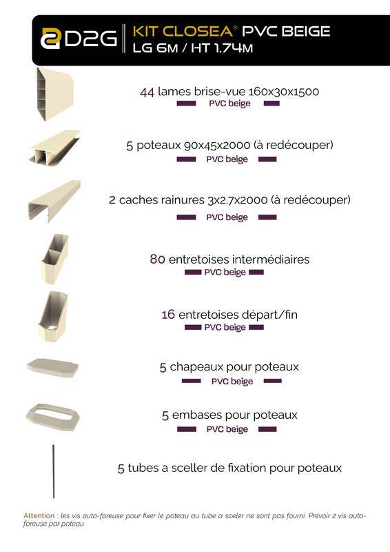 Closea - Kit cloture - Lame 16cm   - PVC Beige - LG: 6m x H: 1m74 Closea - Imagen 4