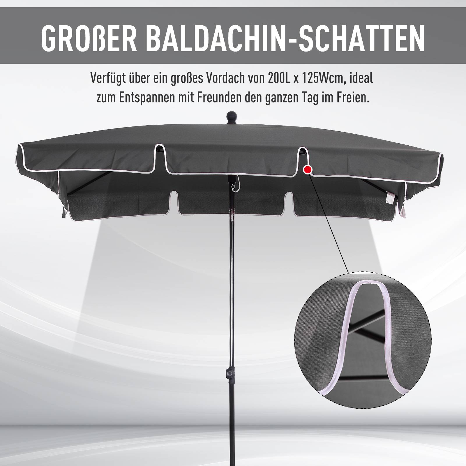 ComfortXL - Parasol Rectangulaire Inclinable Aluminium Balcon Terrasse 200x130cm Gris - ComfortXL Outdoor Living - Image 4