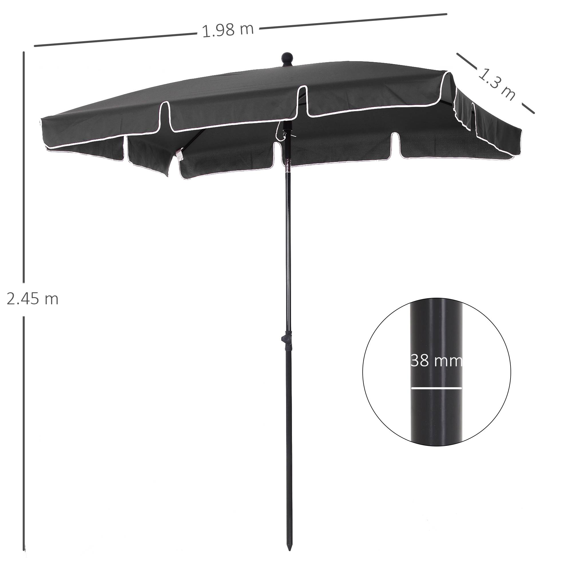 ComfortXL - Parasol Rectangulaire Inclinable Aluminium Balcon Terrasse 200x130cm Gris - ComfortXL Outdoor Living - Image 3