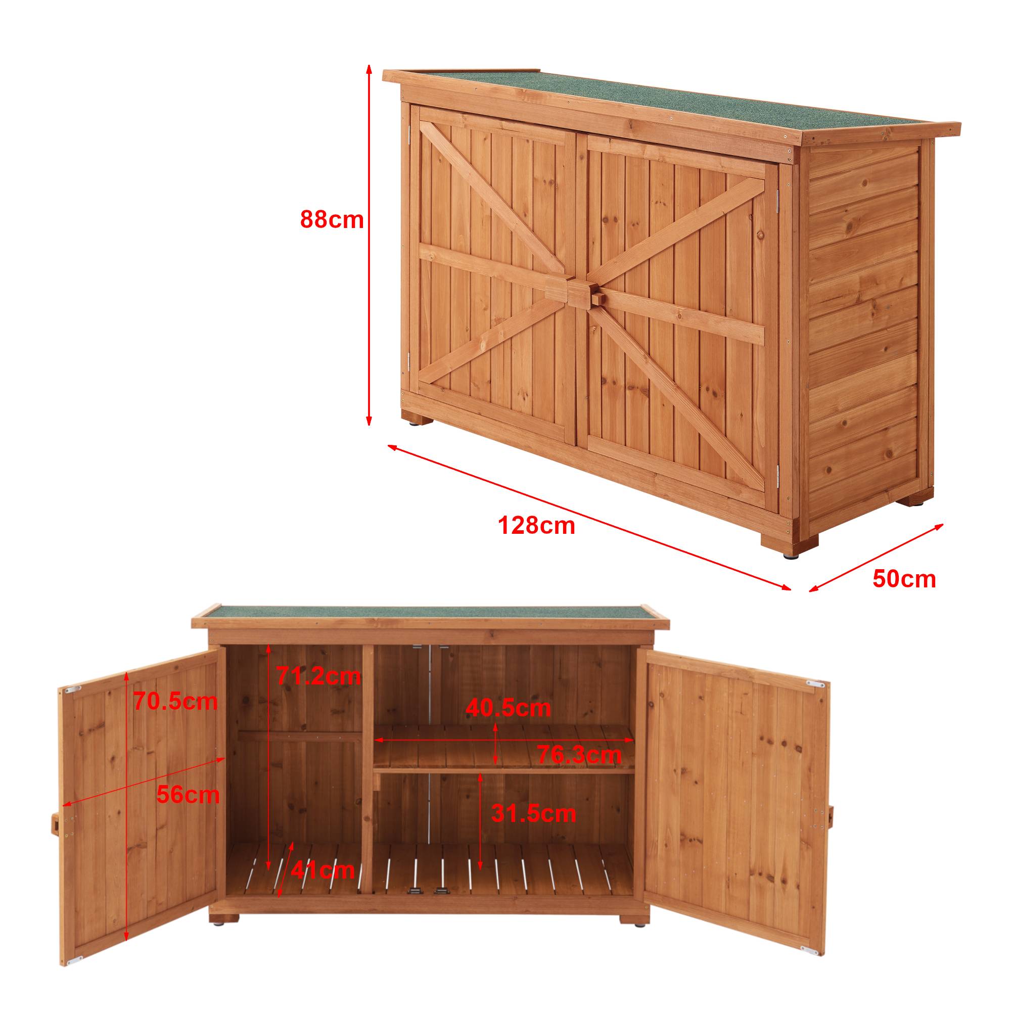 Cofre de almacenamiento de 2 puertas Kerteminde para exterior leñera de abeto 88 x 128 x 50 cm [en.casa] - Imagen 3