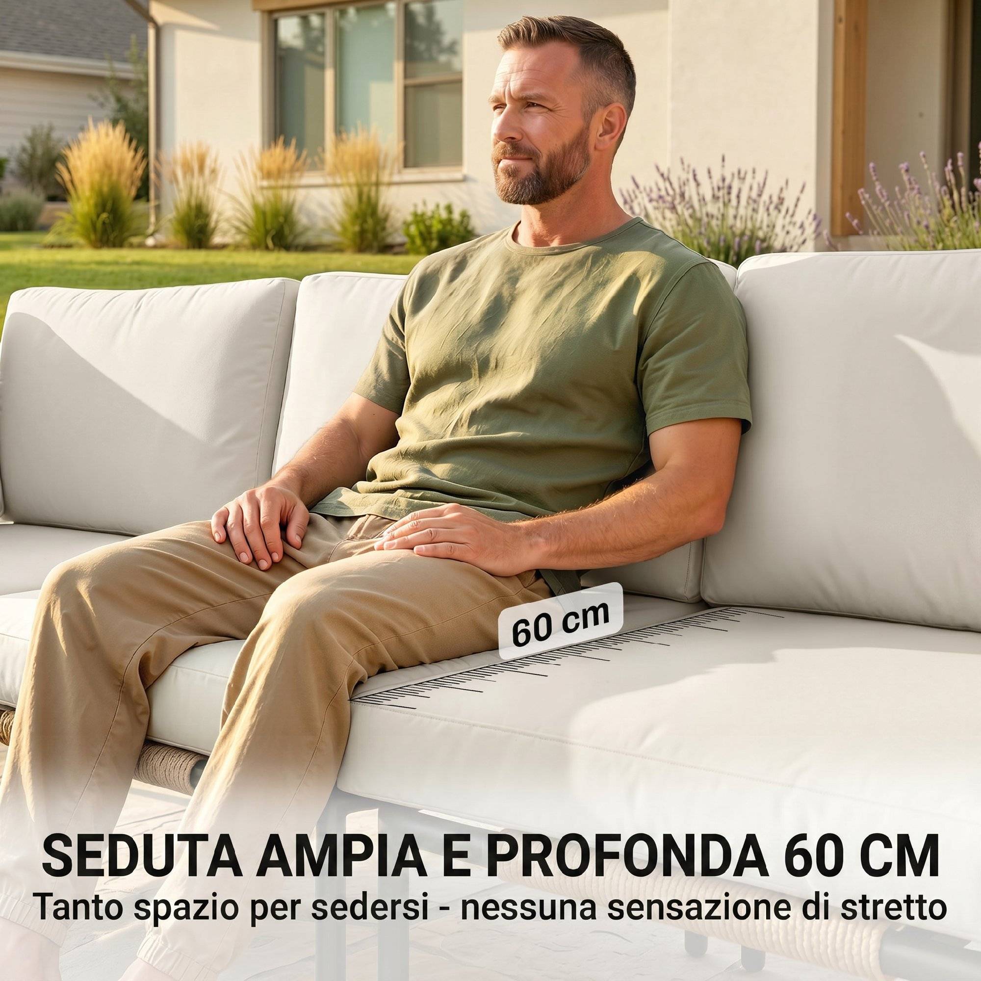 Ensemble jardin 5 pcs rotin modulable avec canapé L, table et coussins, kaki - Image 7