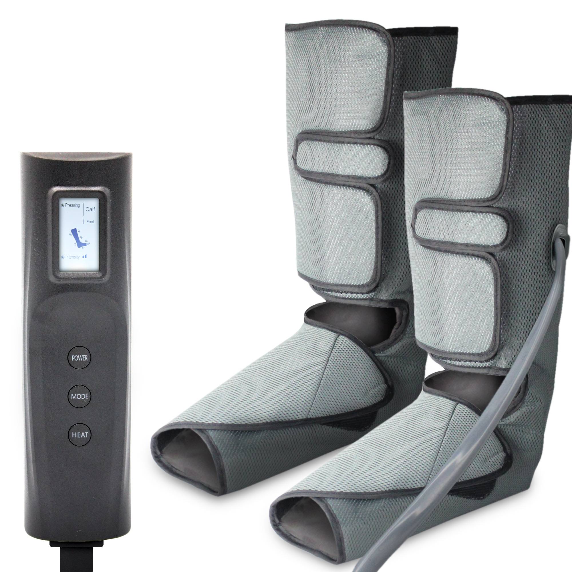 Fishtec - Masseur pieds et mollets FISHTEC, technique pressothérapie, fonction chaleur, télécommandé, 3 modes et 3 intensités, coloris gris - Image 1