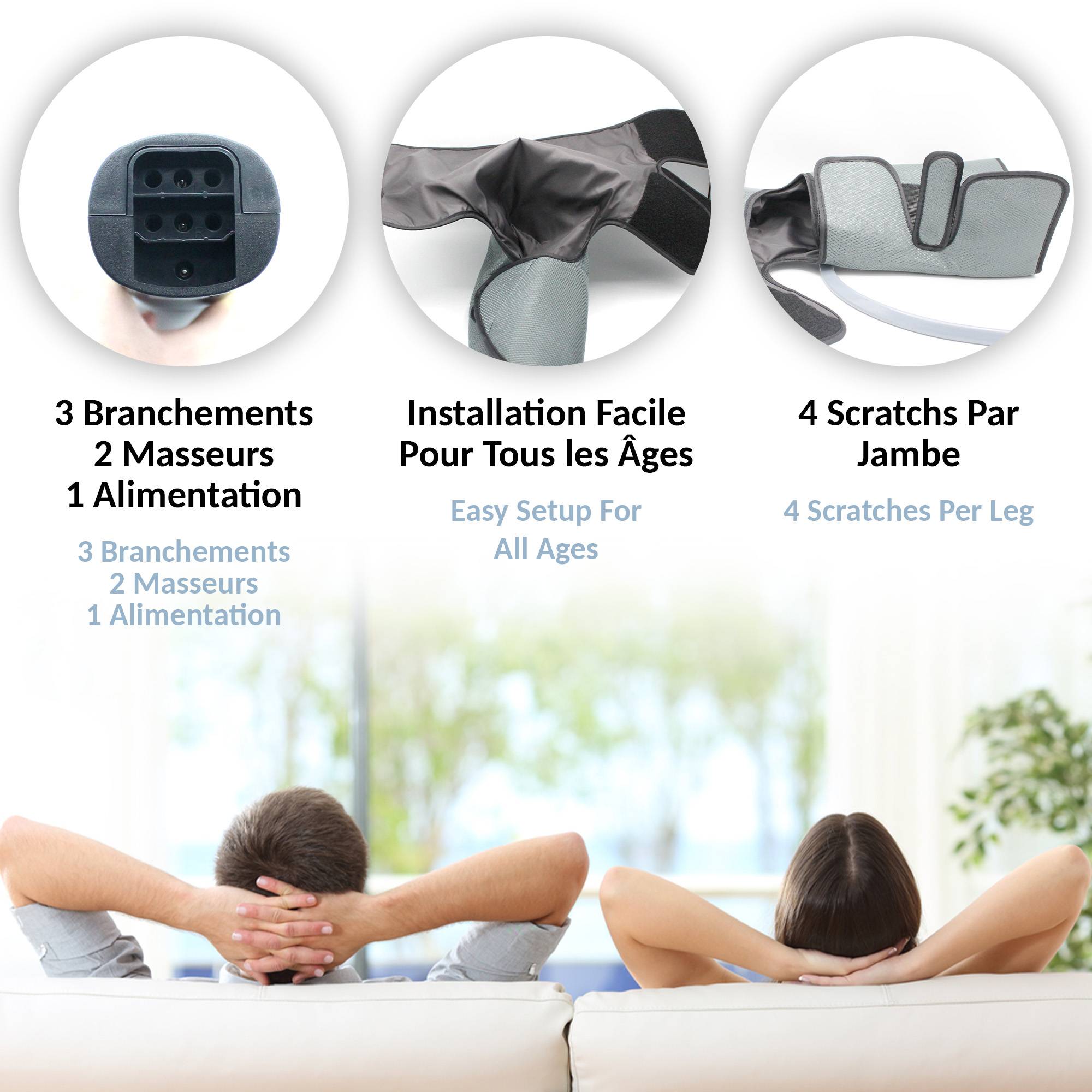 Fishtec - Masseur pieds et mollets FISHTEC, technique pressothérapie, fonction chaleur, télécommandé, 3 modes et 3 intensités, coloris gris - Image 3