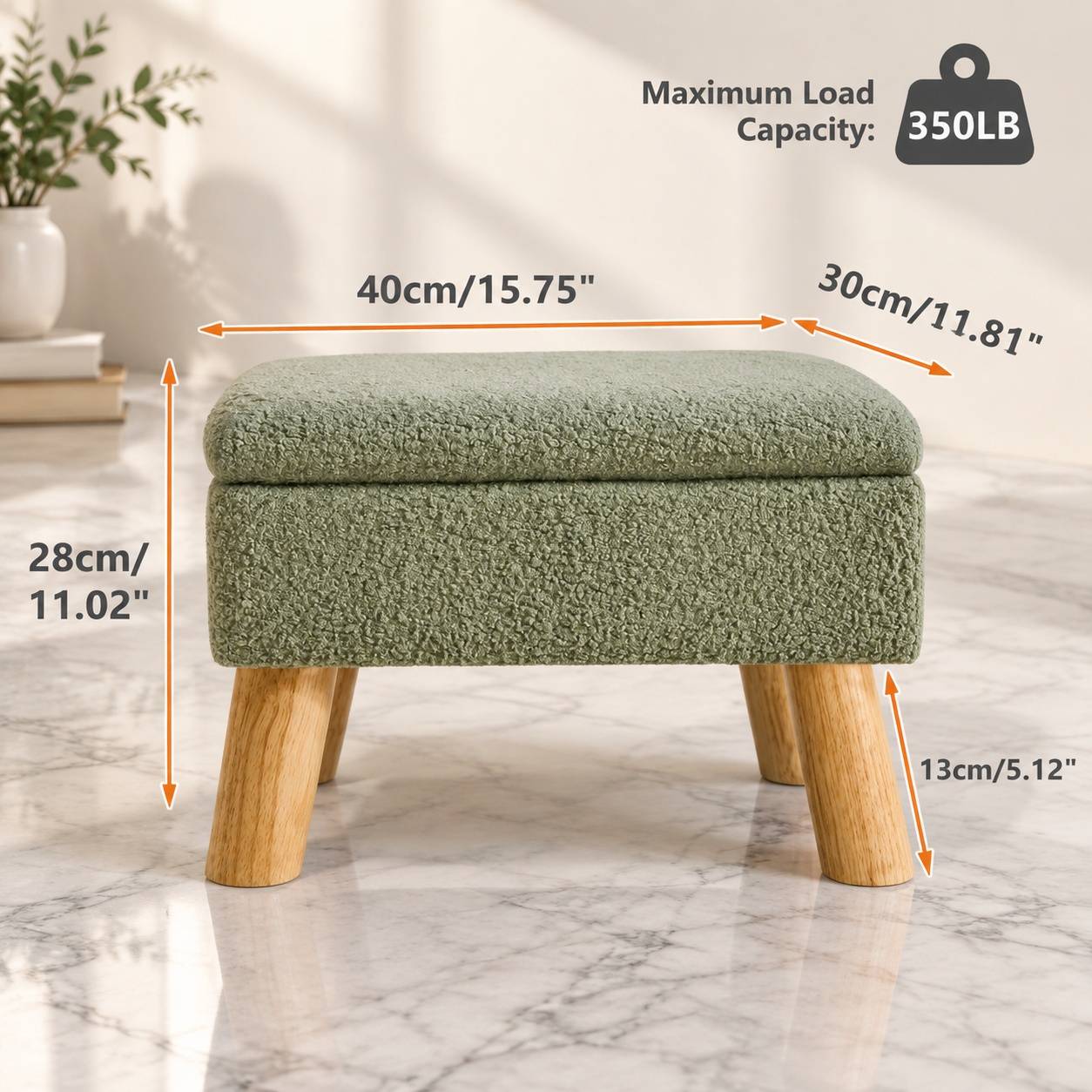 Pouf Rangement Assise Velours Doux Pieds Bois Salon Chambre - Image 3