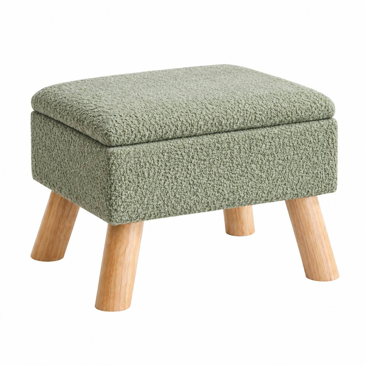 Pouf Rangement Assise Velours Doux Pieds Bois Salon Chambre - Image 1