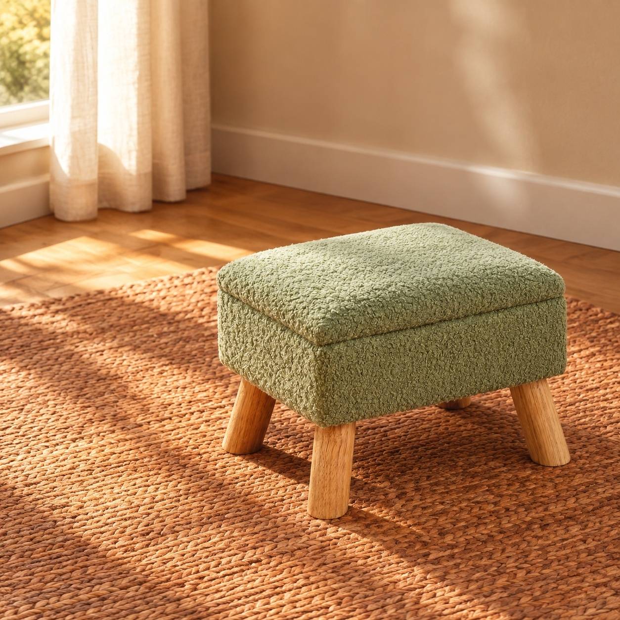 Pouf Rangement Assise Velours Doux Pieds Bois Salon Chambre - Image 5