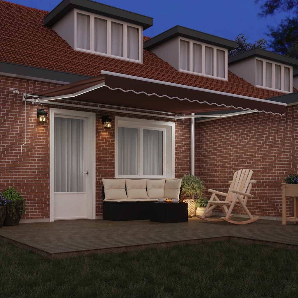 Store Banne Motorisé Polyester Imperméable Terrasse Capteur Vent LED 400x300cm Brun - ComfortXL Outdoor Living - Image 3