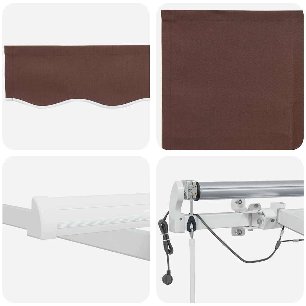 Store Banne Motorisé Polyester Imperméable Terrasse Capteur Vent LED 400x300cm Brun - ComfortXL Outdoor Living - Image 6