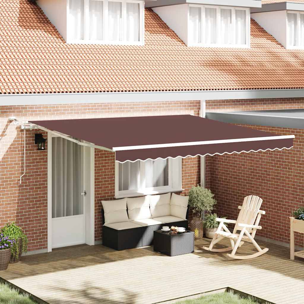 Store Banne Motorisé Polyester Imperméable Terrasse Capteur Vent LED 400x300cm Brun - ComfortXL Outdoor Living