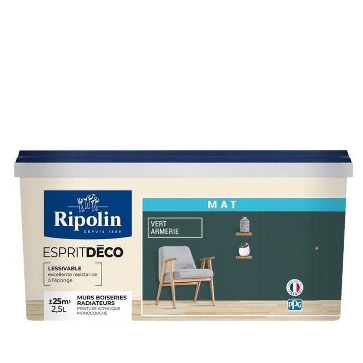 Ripolin - Peinture acrylique intérieure mate ultra couvrante Vert armerie 2,5 L - RIPOLIN - Image 1