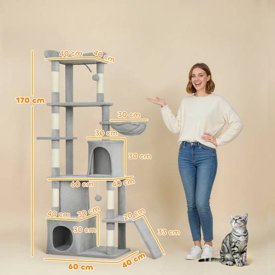 Arbre à chat sisal et peluche gris foncé 60 x 40 x 170 cm - PANGIVO - Image 5
