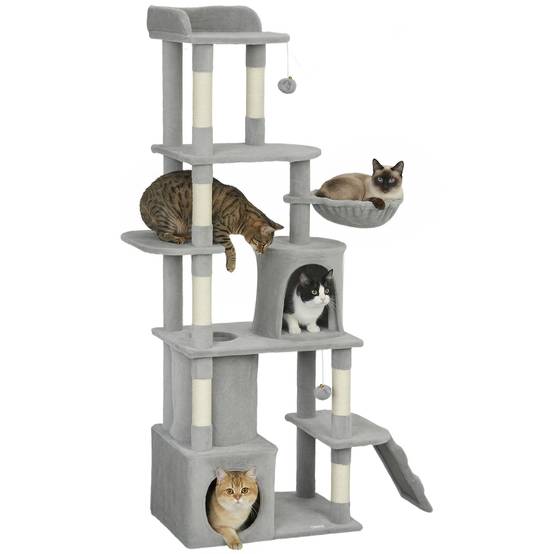Arbre à chat sisal et peluche gris foncé 60 x 40 x 170 cm - PANGIVO - Image 1