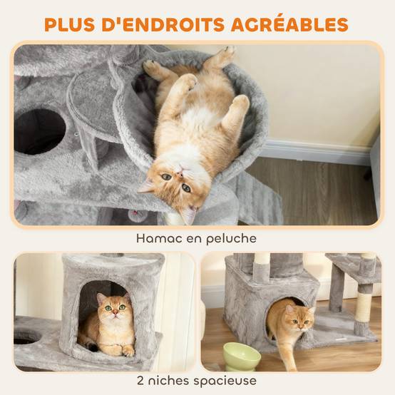 Arbre à chat sisal et peluche gris foncé 60 x 40 x 170 cm - PANGIVO - Image 9