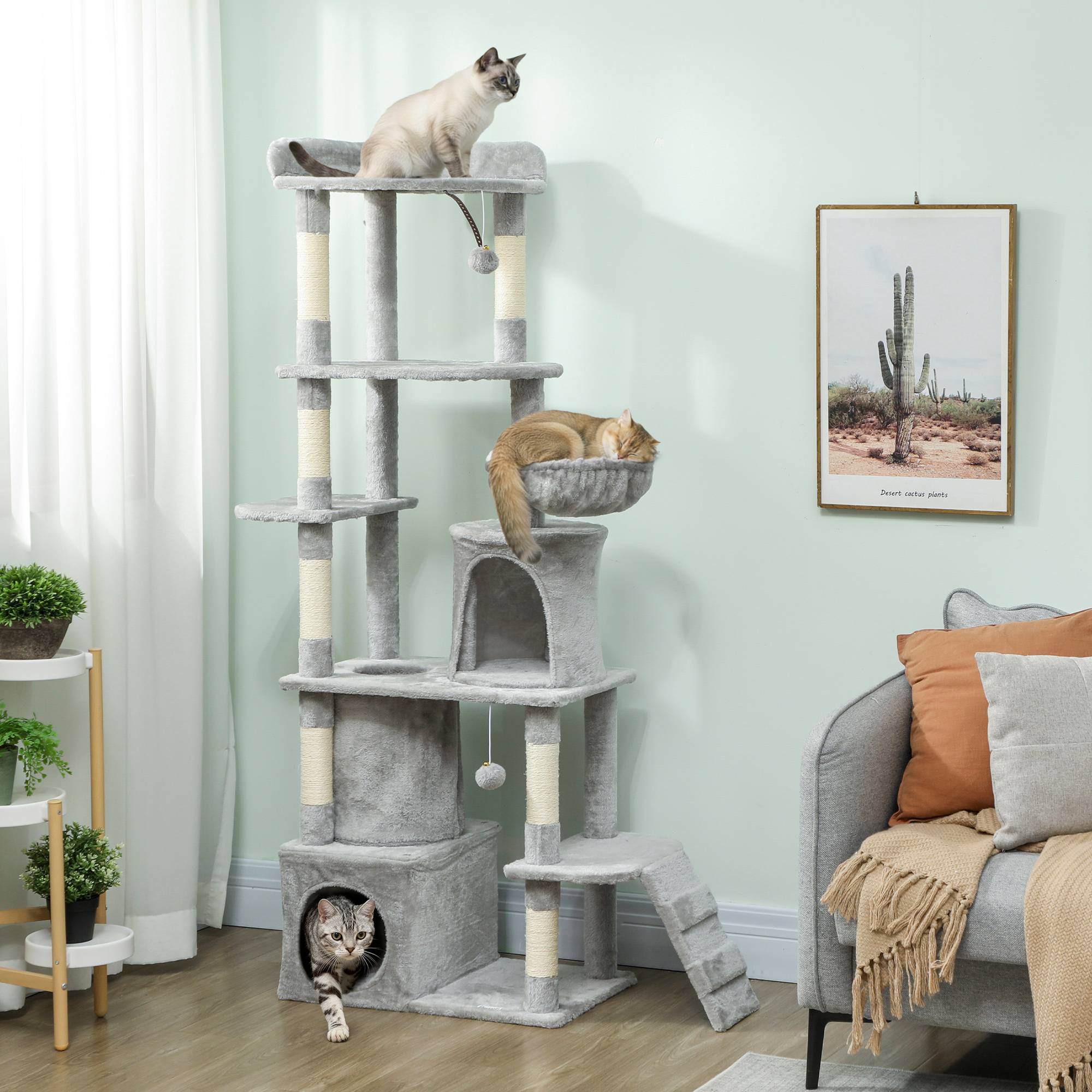 Arbre à chat sisal et peluche gris foncé 60 x 40 x 170 cm - PANGIVO - Image 3
