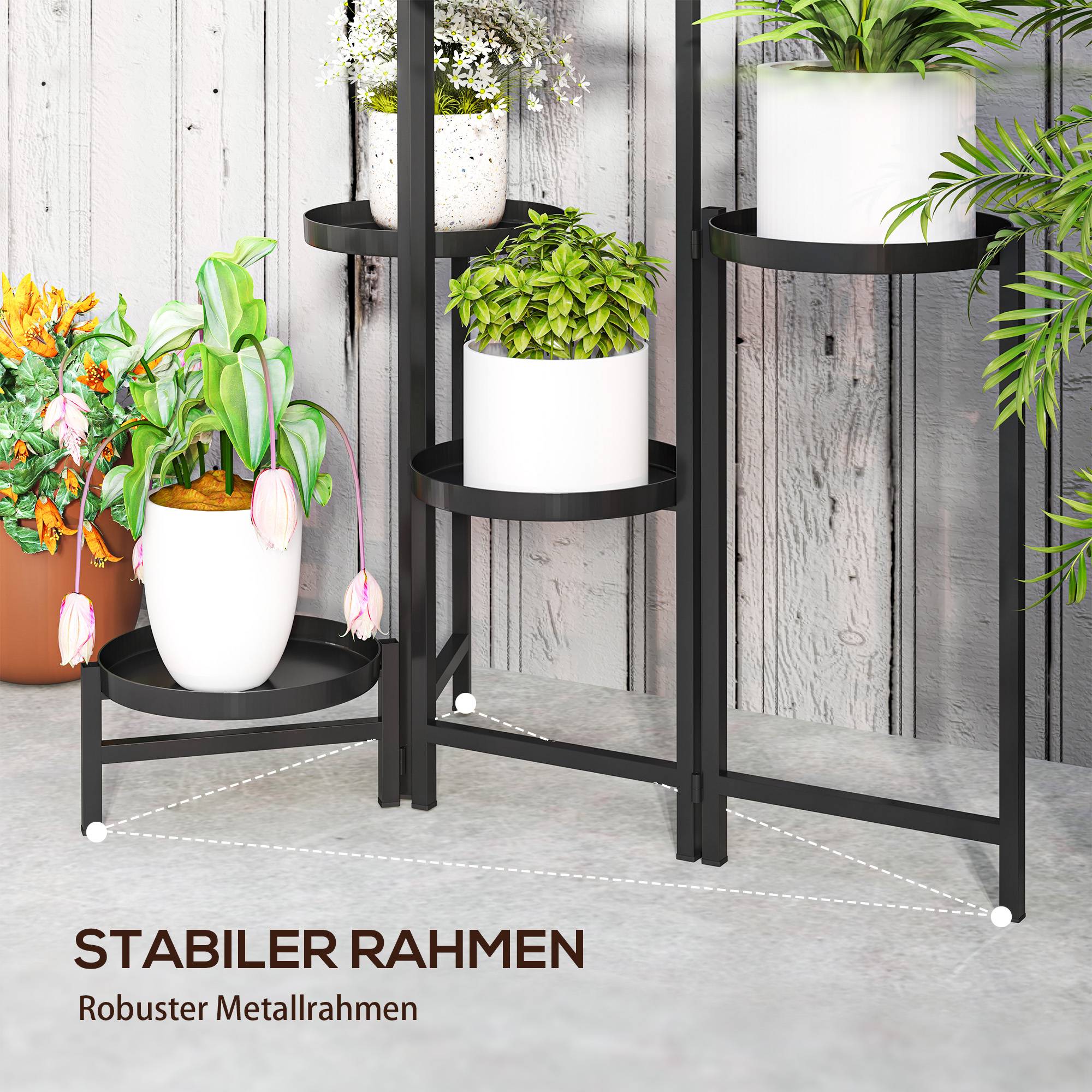 Porte-plantes en métal à 6 niveaux intérieur et extérieur pliant noir 60x40x80cm - ComfortXL Outdoor Living - Image 9