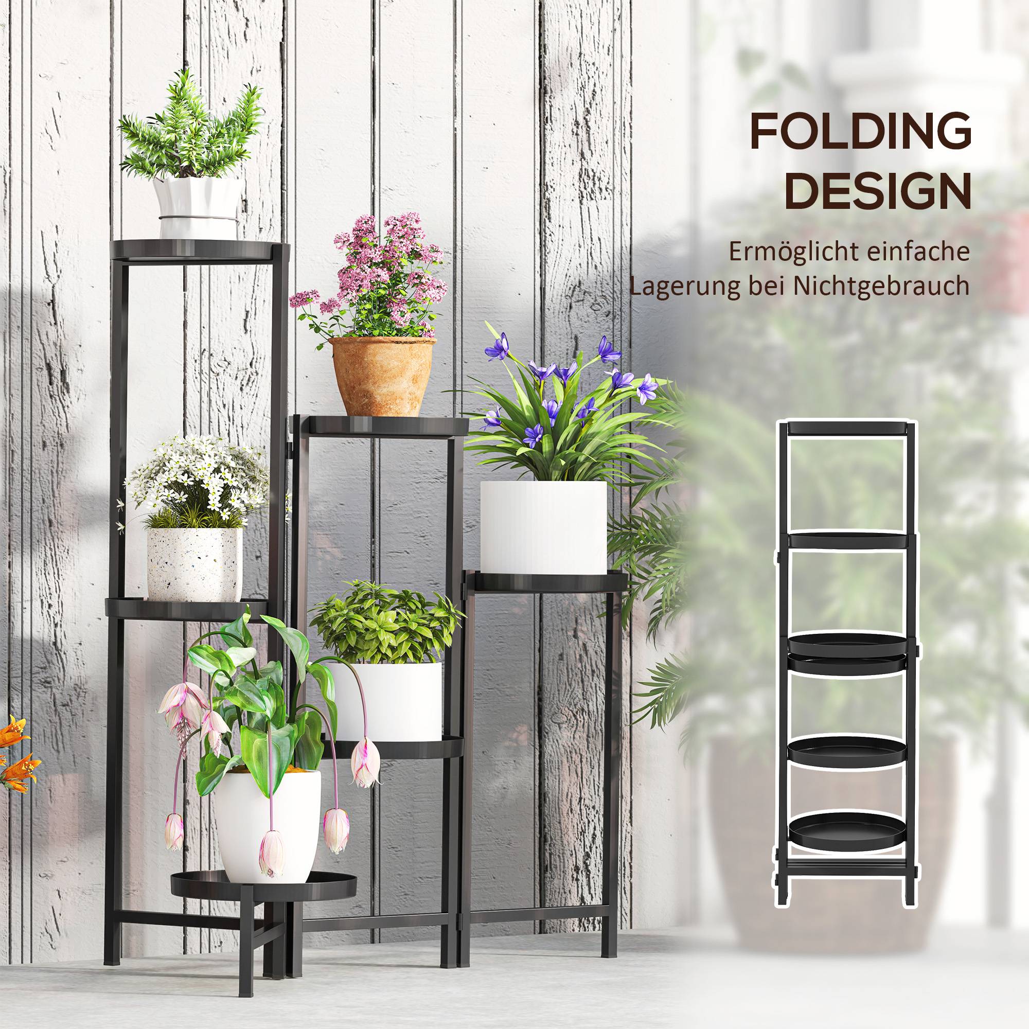 Porte-plantes en métal à 6 niveaux intérieur et extérieur pliant noir 60x40x80cm - ComfortXL Outdoor Living - Image 7