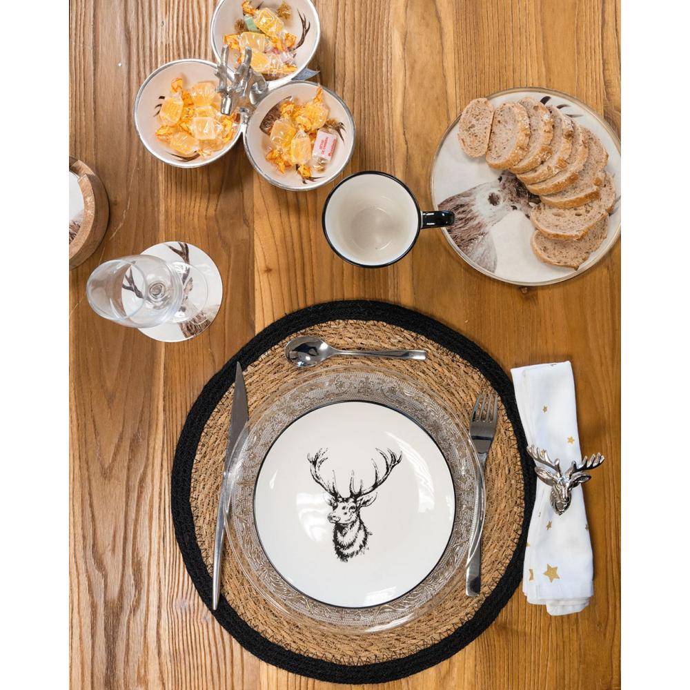 Aubry Gaspard - Vaisselle Cerf en porcelaine blanche et noire (lot de 6) Assiette Ø19 - Imagen 2
