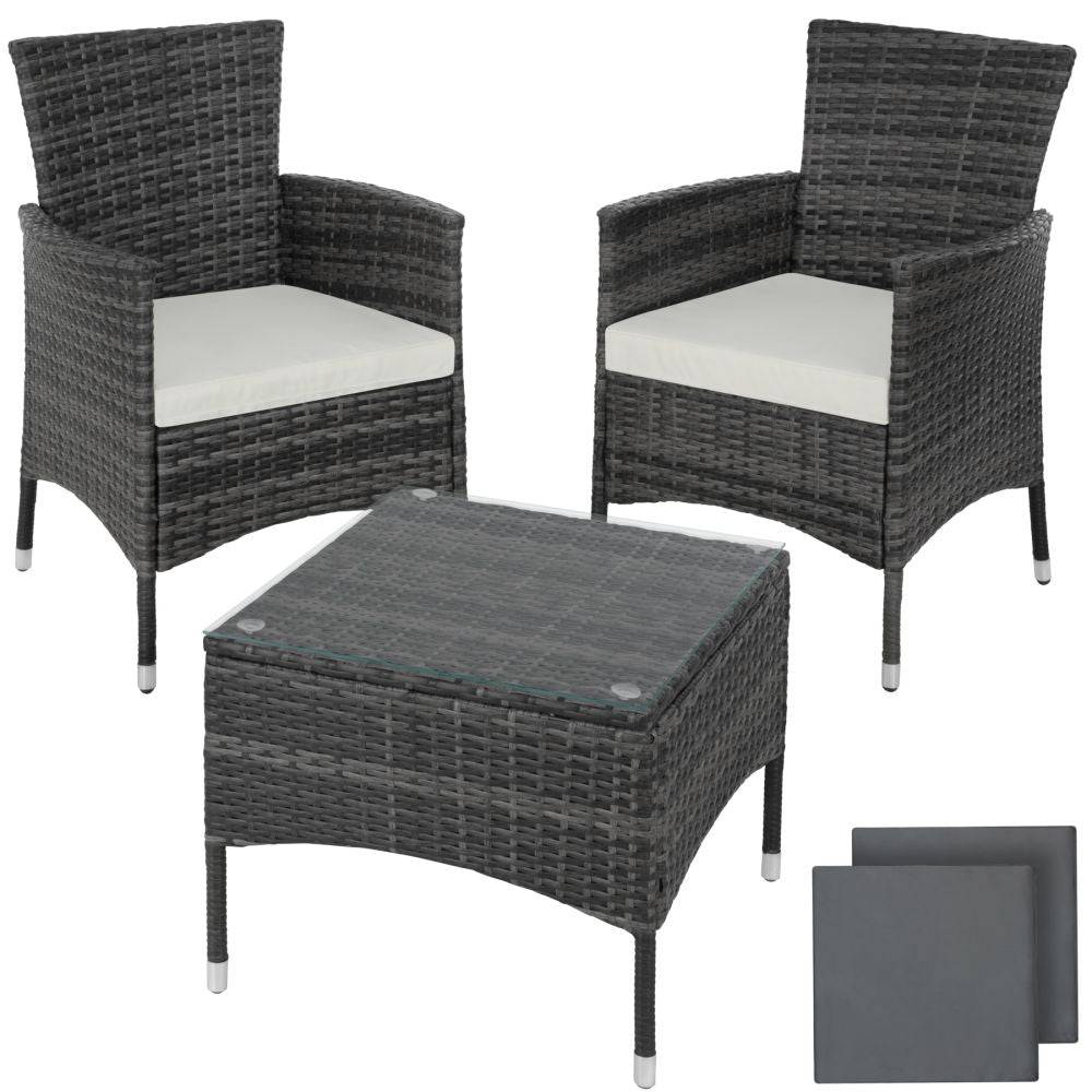Helloshop26 - Salon de jardin rotin résine tressé synthétique 2 places avec 2 sets de housses gris - Imagen 1