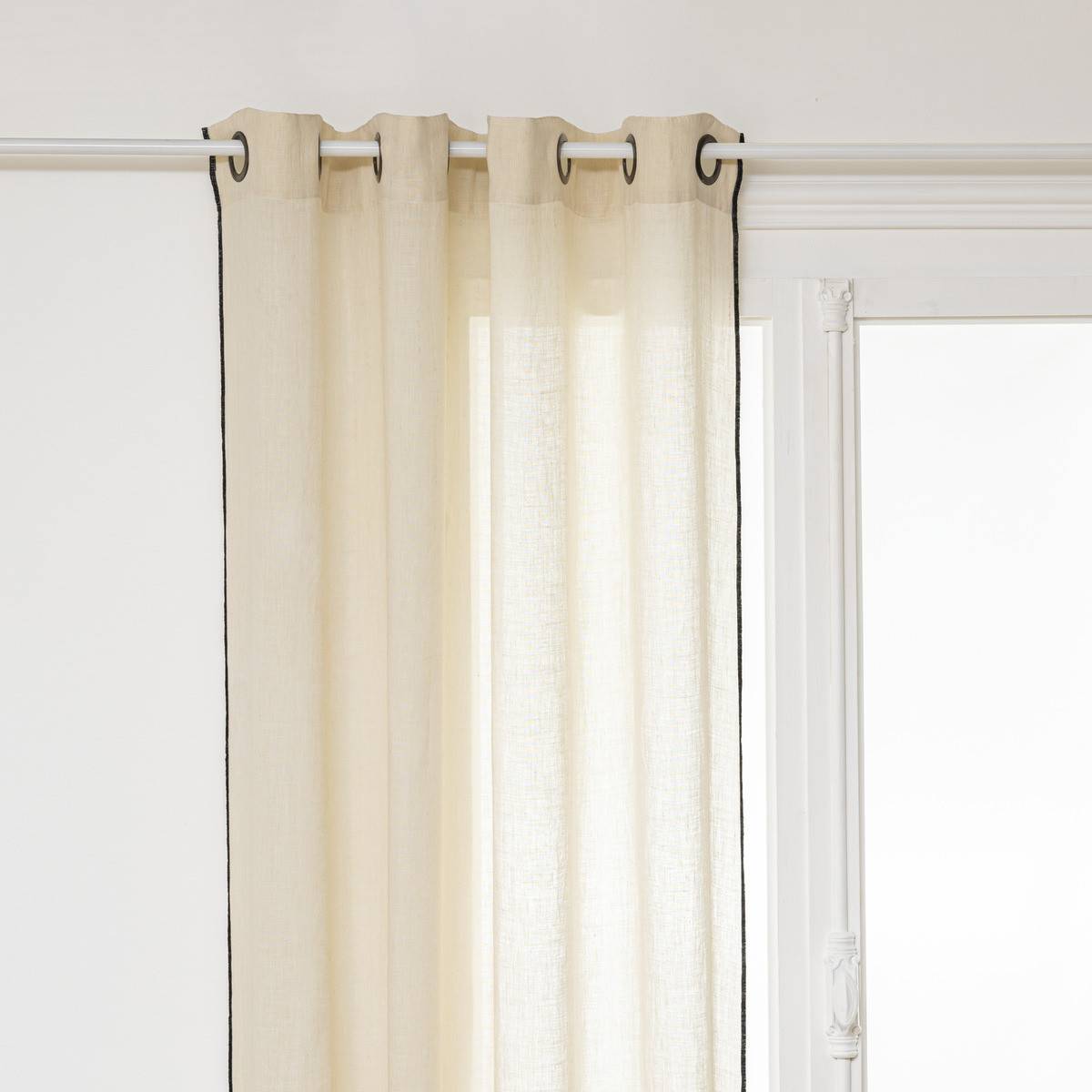 Atmosphera - Lot de 2 Rideaux à œillets en Lin Beige  avec surpiqûre noire 130 x 260 cm - Imagen 2