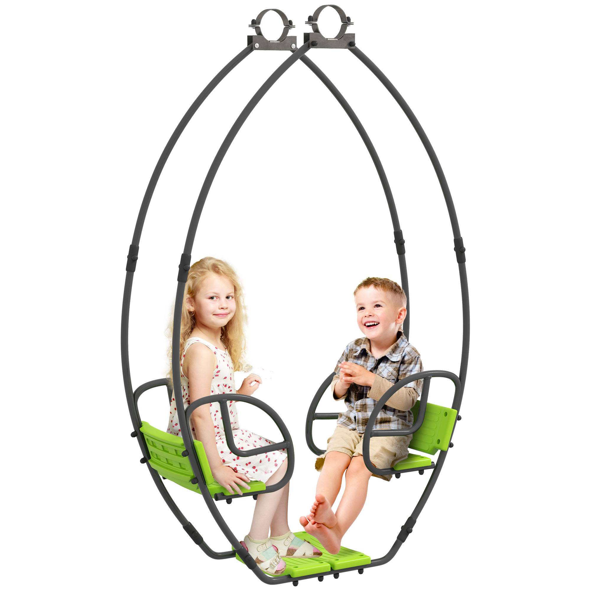 Balançoire pour enfants structure en métal avec poignée pour 2 enfants de 3 à 6 ans 110,5 x 40,5 x 180 cm vert - Image 1