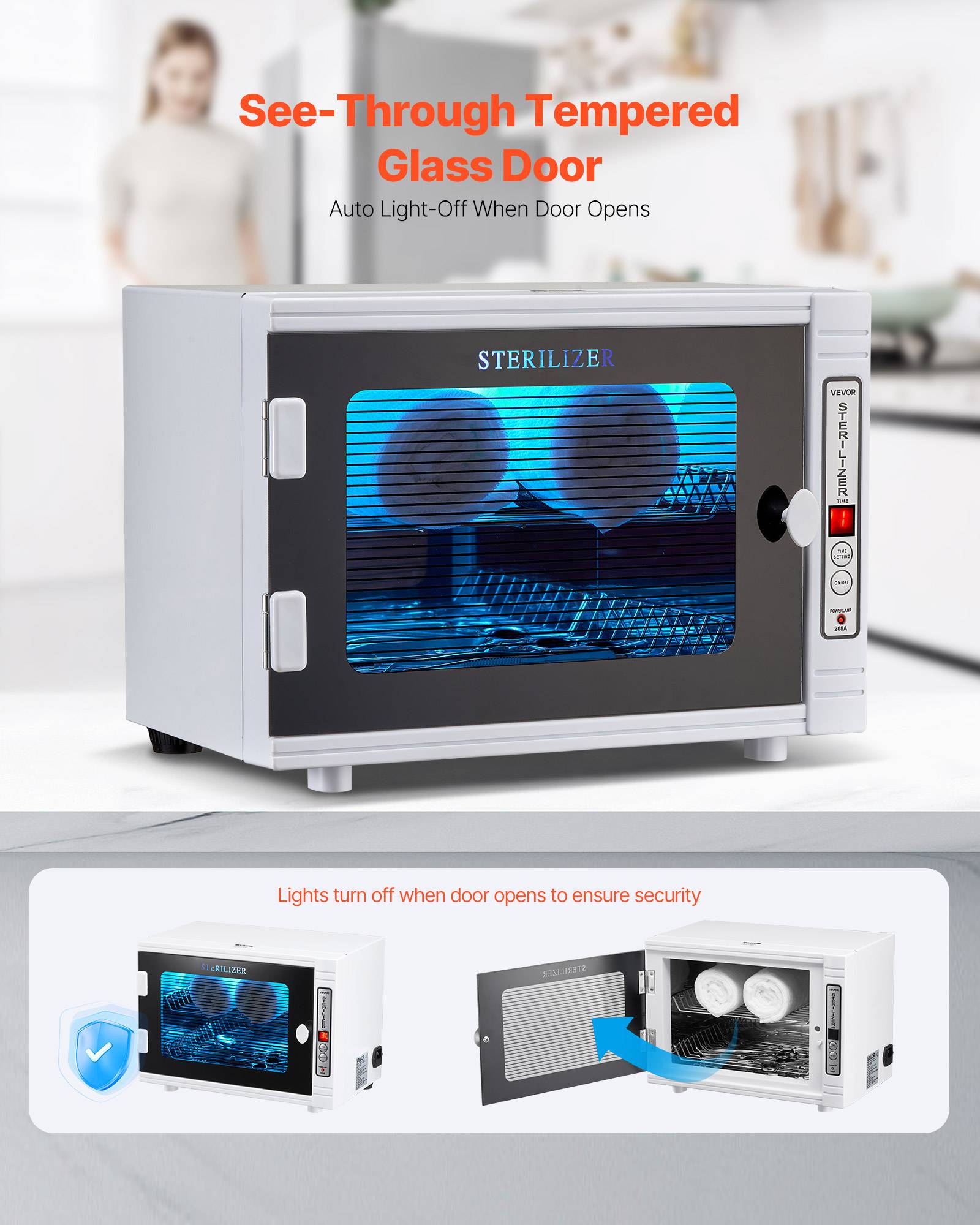VEVOR Stérilisateur UV grande capacité 12L. Minuterie, longueur d'onde 185nm. Pour labo, maison, salon de beauté. - Image 5