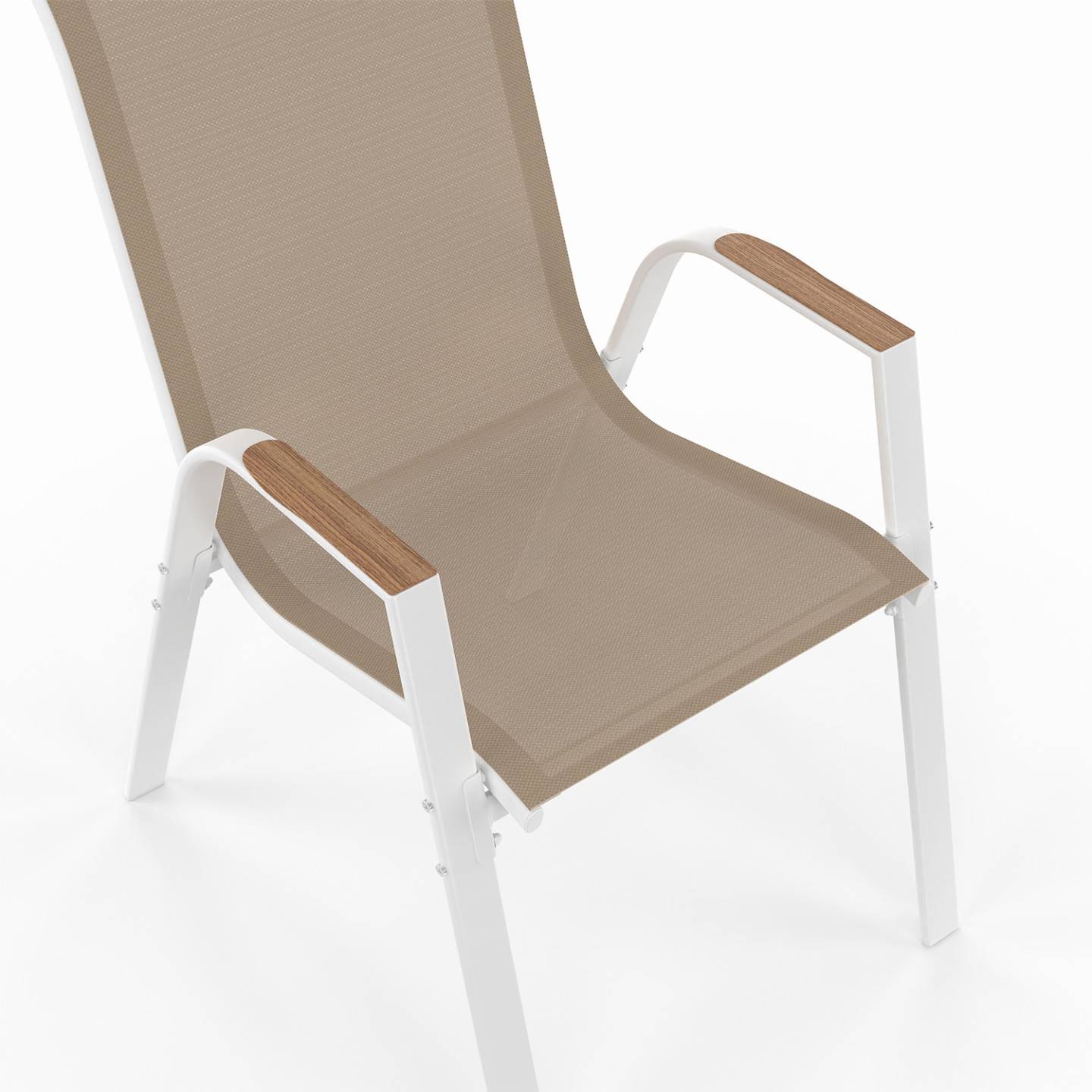 Salon de jardin NOUMEA table extensible 135/270 CM plateau verre trempé effet bois et 12 chaises empilables blanc et bois - Image 9