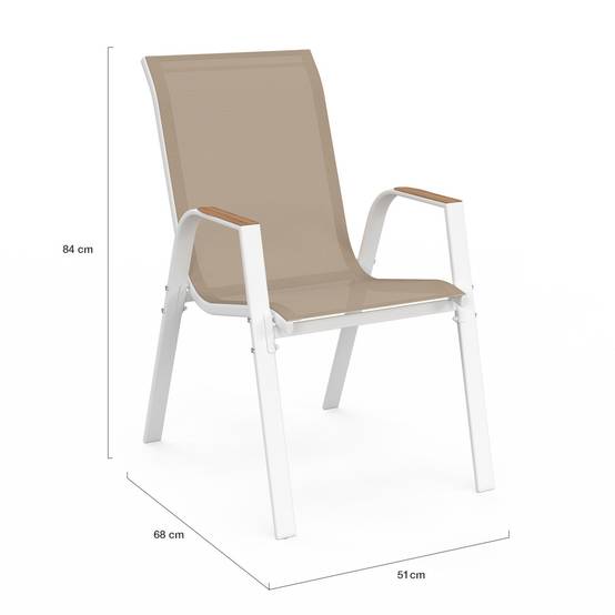 Salon de jardin NOUMEA table extensible 135/270 CM plateau verre trempé effet bois et 12 chaises empilables blanc et bois - Image 7