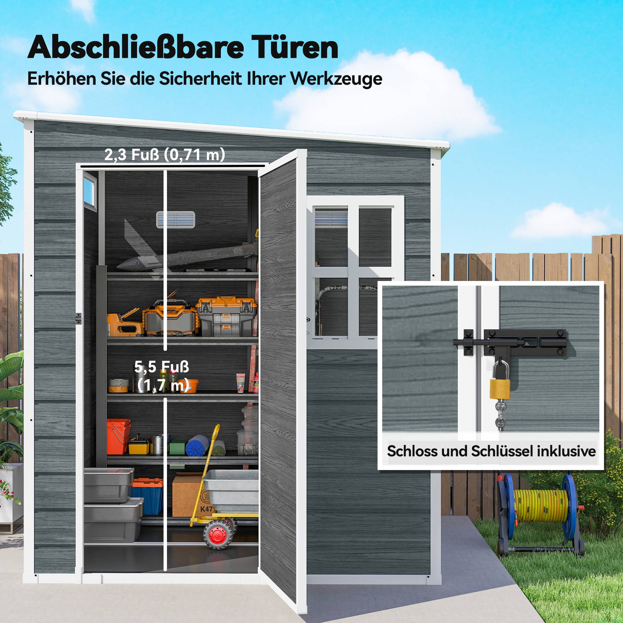 ComfortXL - Abri de jardin résine aspect bois 182 x 182 x 196 cm avec fenêtres et plancher - ComfortXL Outdoor Living - Image 8