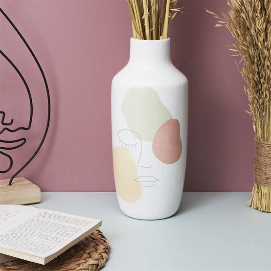 ALTOBUY - Vase en céramique blanc avec visage abstrait (H29 cm) - - Image 2