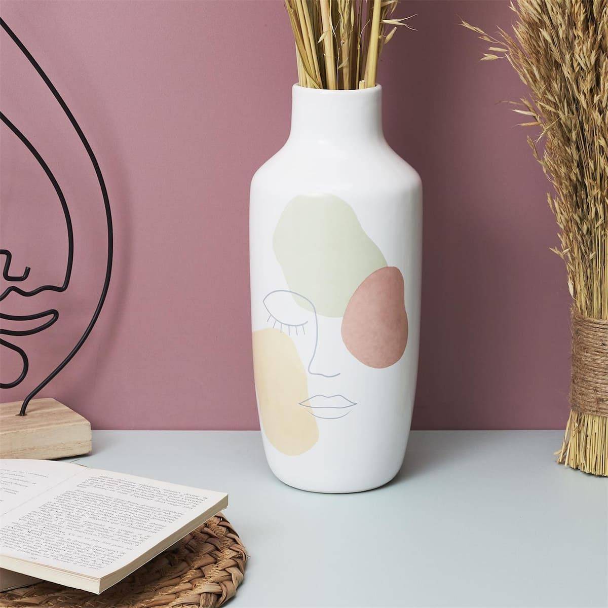 ALTOBUY - Vase en céramique blanc avec visage abstrait (H29 cm) - - Image 2
