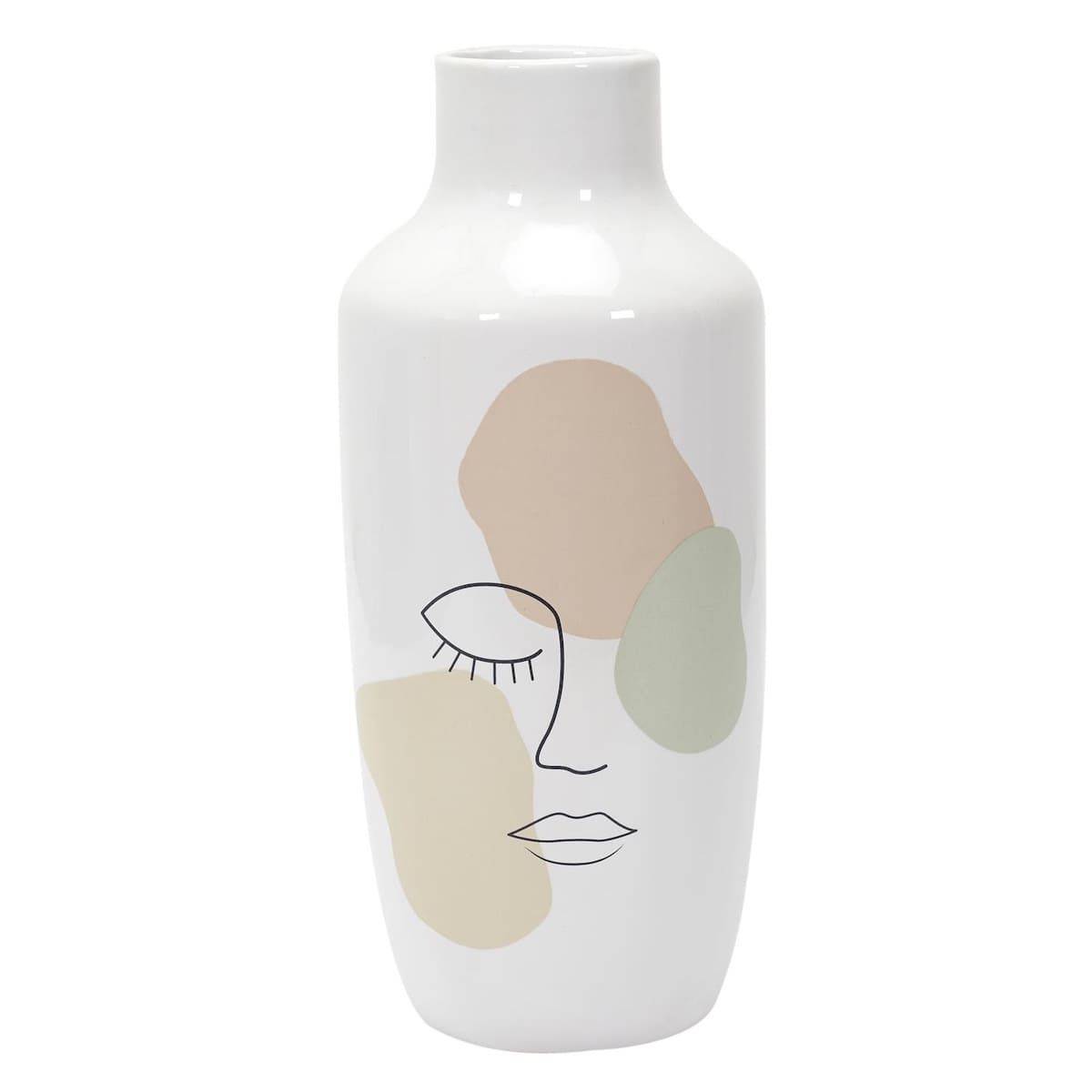 ALTOBUY - Vase en céramique blanc avec visage abstrait (H29 cm) - - Image 1