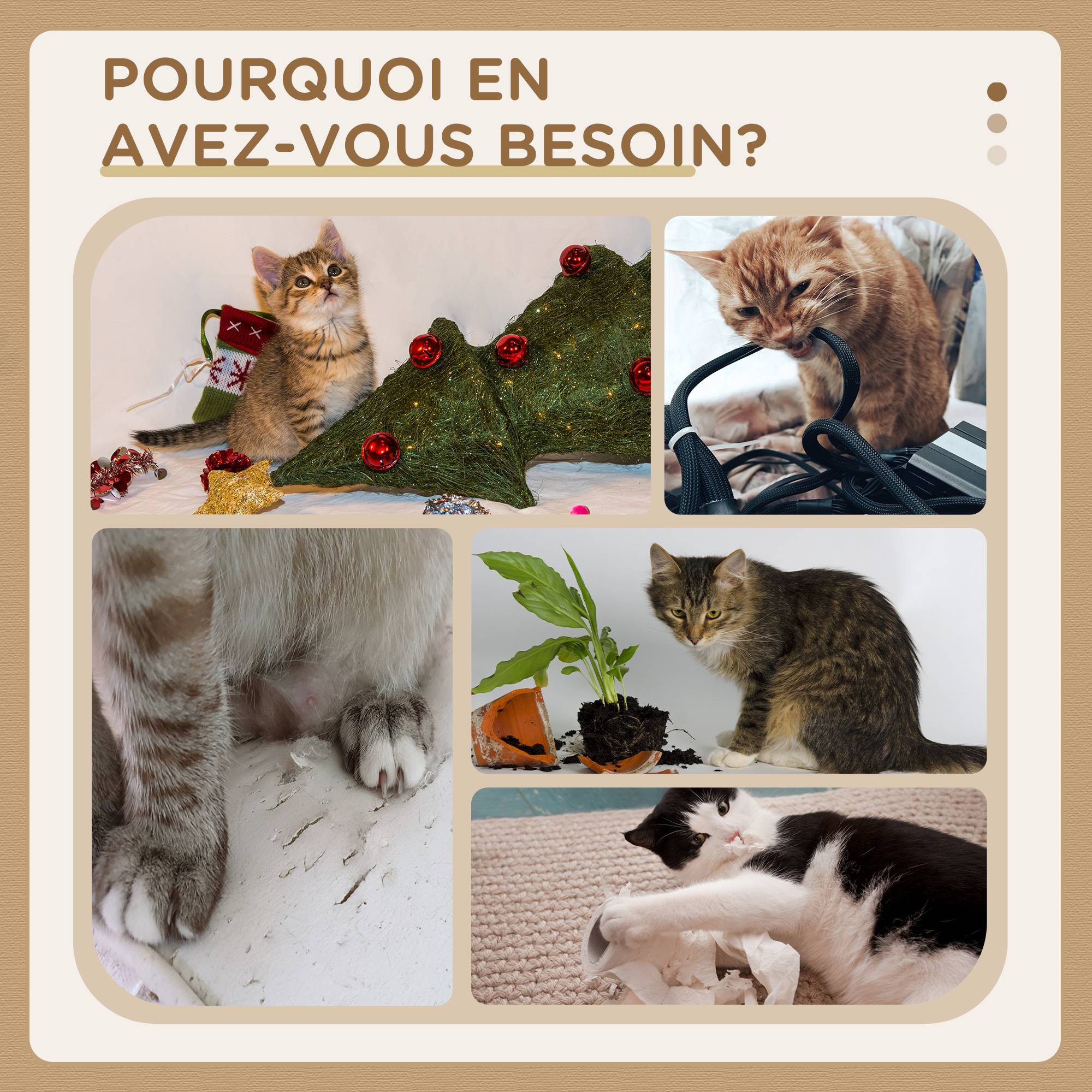 Pawhut - Arbre à chat 2 griffoirs jute naturelle panier jeu 2 boules suspendues avec clochettes peluche grise - Imagen 6