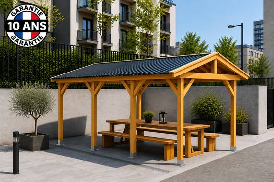 Carport SUR MESURE deux pentes 600 cm x 8 poteaux, bois DOUGLAS Français (Charpente en bois-auvent-abri voiture). Garantie 10 ans - Image 3