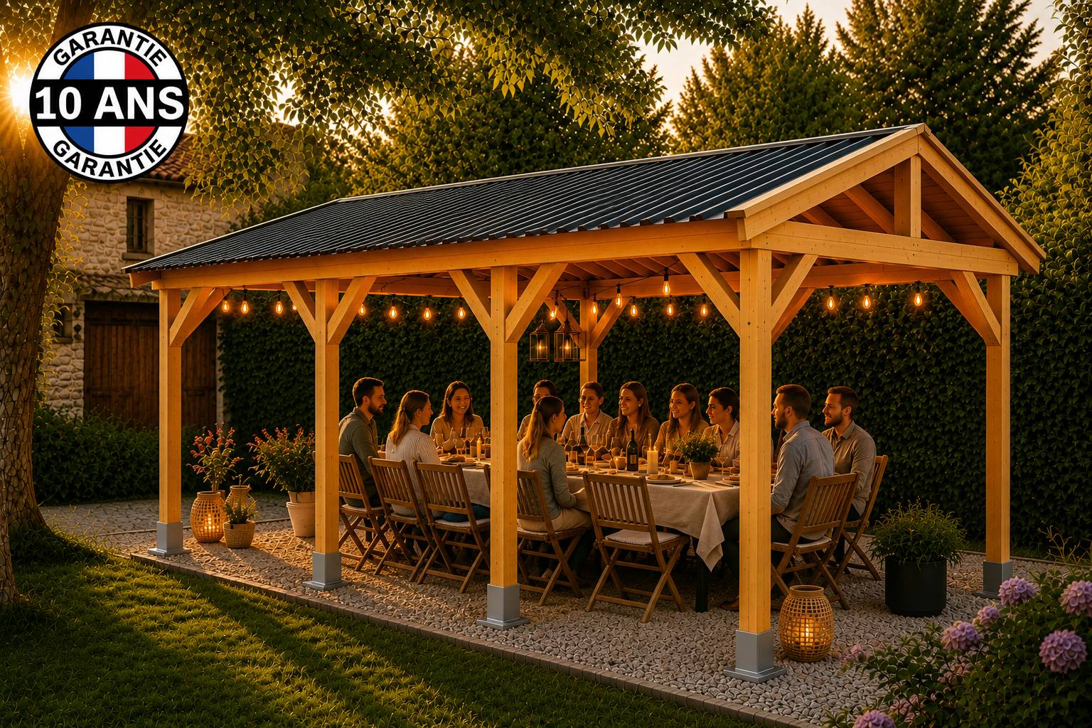 Carport SUR MESURE  deux pentes 600 cm x 8 poteaux, bois DOUGLAS Français  (Charpente en bois-auvent-abri voiture). Garantie 10 ans - Image 2