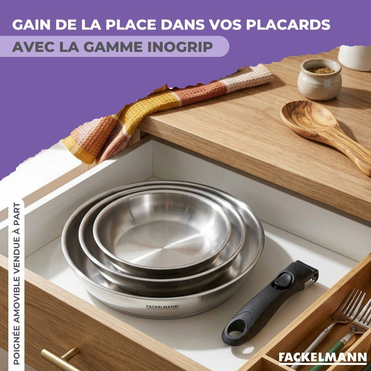 Poêle 24 cm en inox manche amovible Fackelmann InoGrip - Image 6