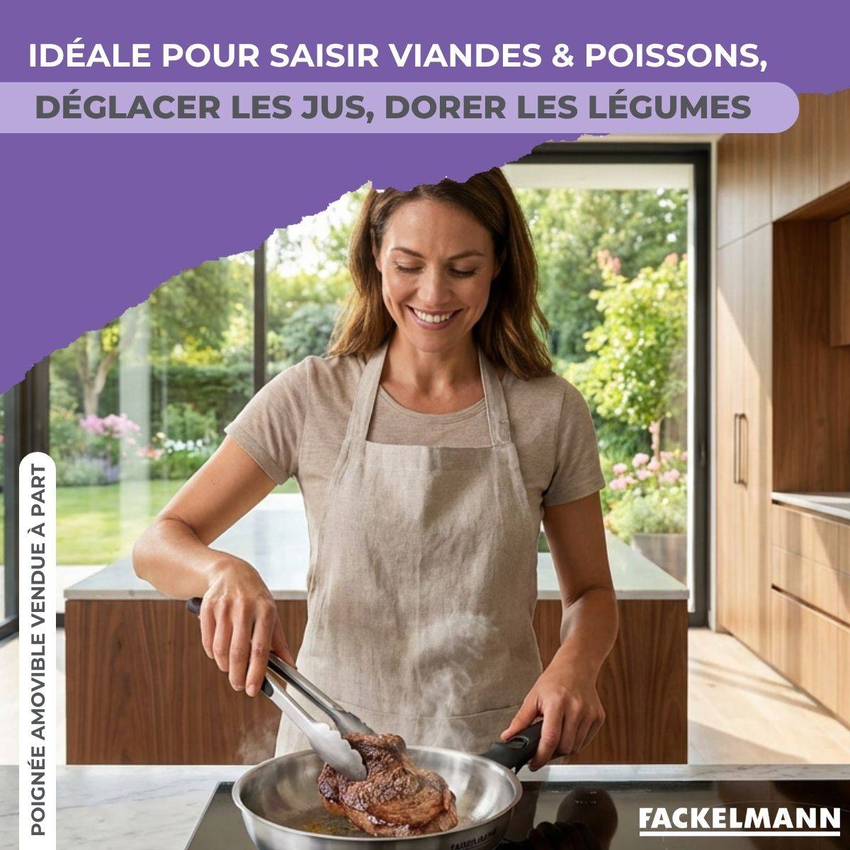 Poêle 24 cm en inox manche amovible Fackelmann InoGrip - Image 4
