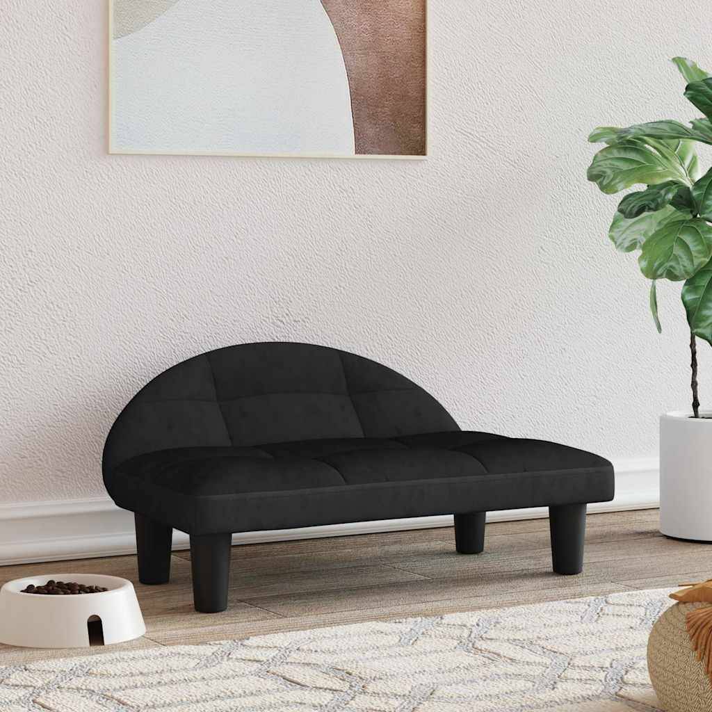 ComfortXL - Canapé lit pour chien en velours et bois pour salon ou chambre Noir 70x52 cm – ComfortXL Pet Living - Image 1