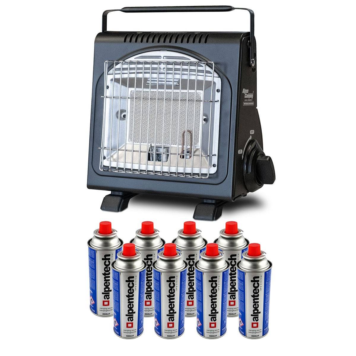 Chauffage à gaz portable 1700W Sécurité Thermocouple + 8 Cartouches gaz ALPEN Camping Basses températures - Imagen 1