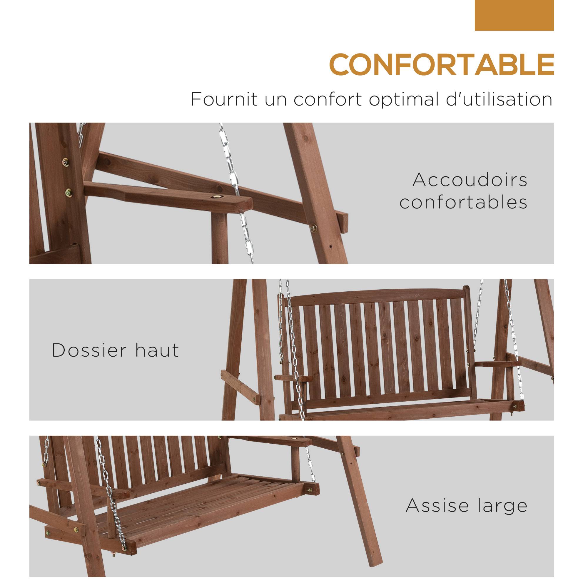 Outsunny - Balancelle de jardin 2 places dim. 1,6L x 1,2l x 1,65H m charge max. reco. 227 Kg toit pare-soleil intégré bois de sapin polyester vert - Outsunny - Imagen 6