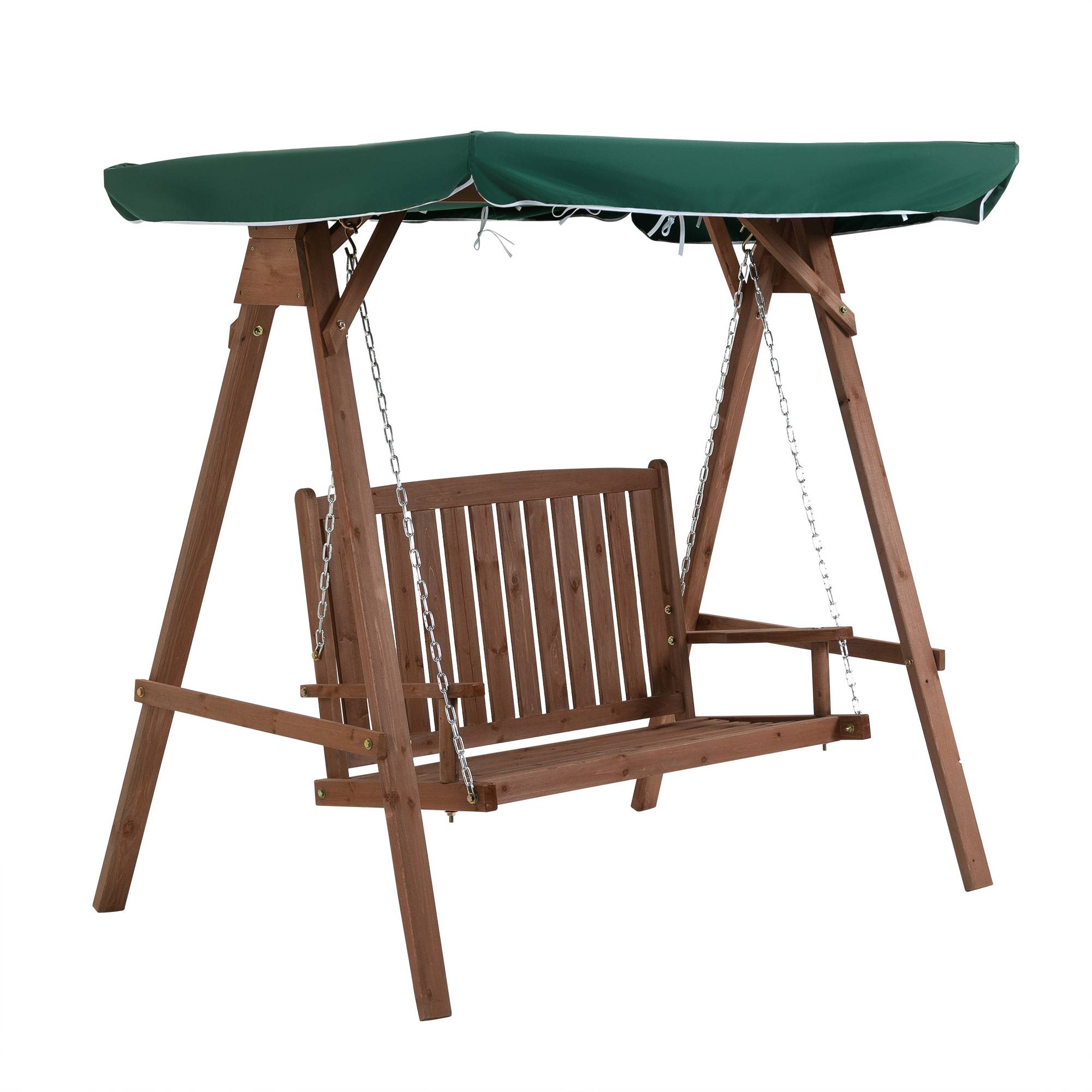 Outsunny - Balancelle de jardin 2 places dim. 1,6L x 1,2l x 1,65H m charge max. reco. 227 Kg toit pare-soleil intégré bois de sapin polyester vert - Outsunny - Imagen 1
