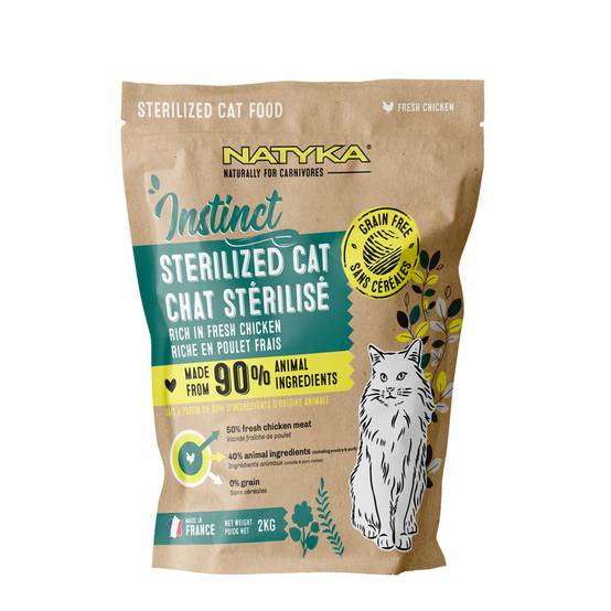 0 - Croquettes sans céréales au poulet Natyka Instinct Chat Stérilisé 2kg
