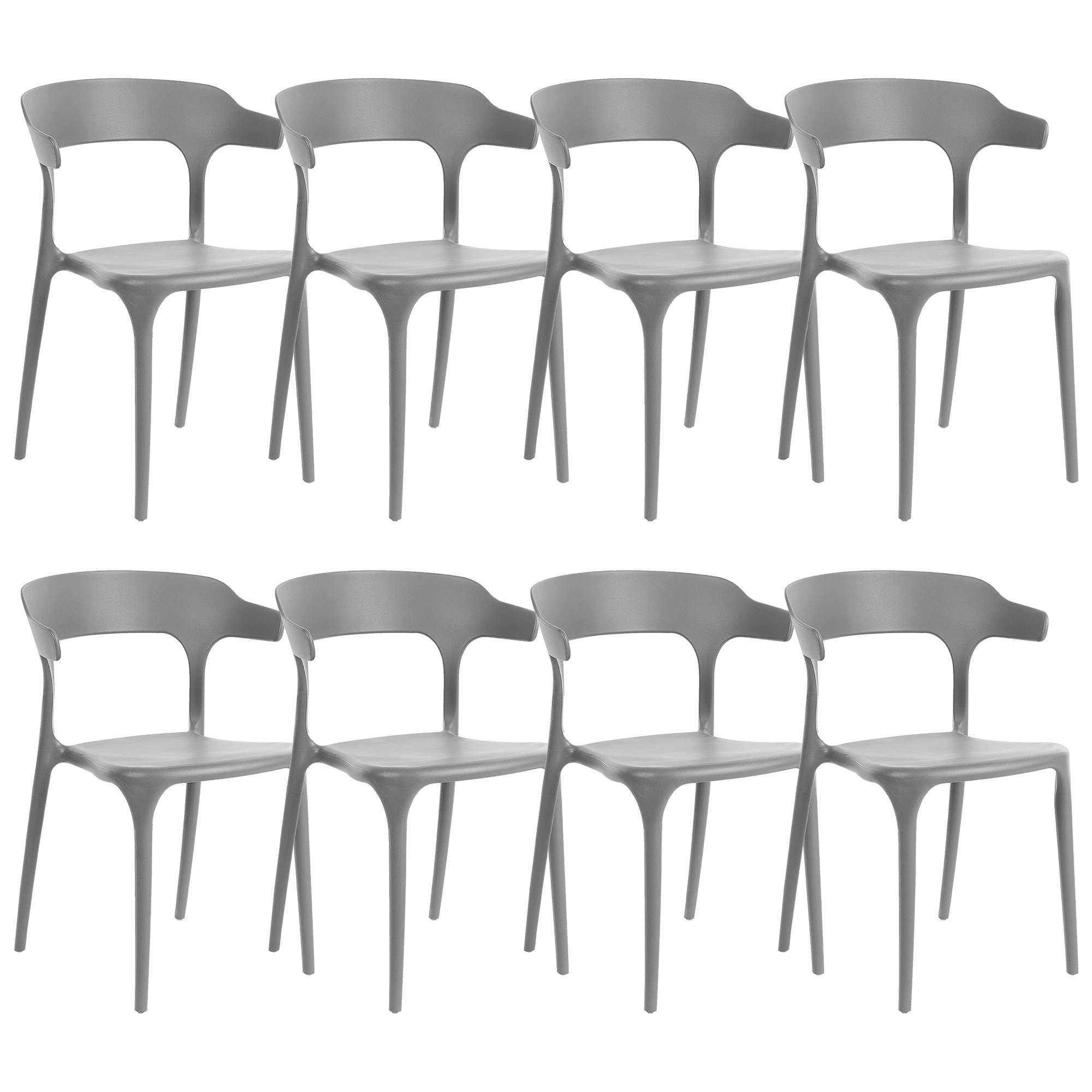 Beliani - Lot 8 Chaises de Salle à Manger Gris Foncé en Plastique Empilables à Demi Accoudoirs pour Intérieur et Extérieur Design Moderne - Imagen 1