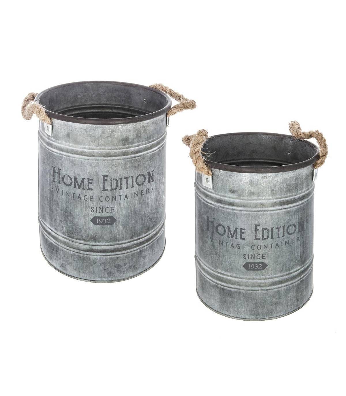 Lot de 2 Pots de fleurs Seau en métal Gris Vintage - Image 1