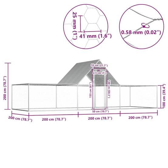 Poulailler enclos 6x2x2m acier galvanisé avec toit de protection Argenté – ComfortXL Outdoor Living - Image 6